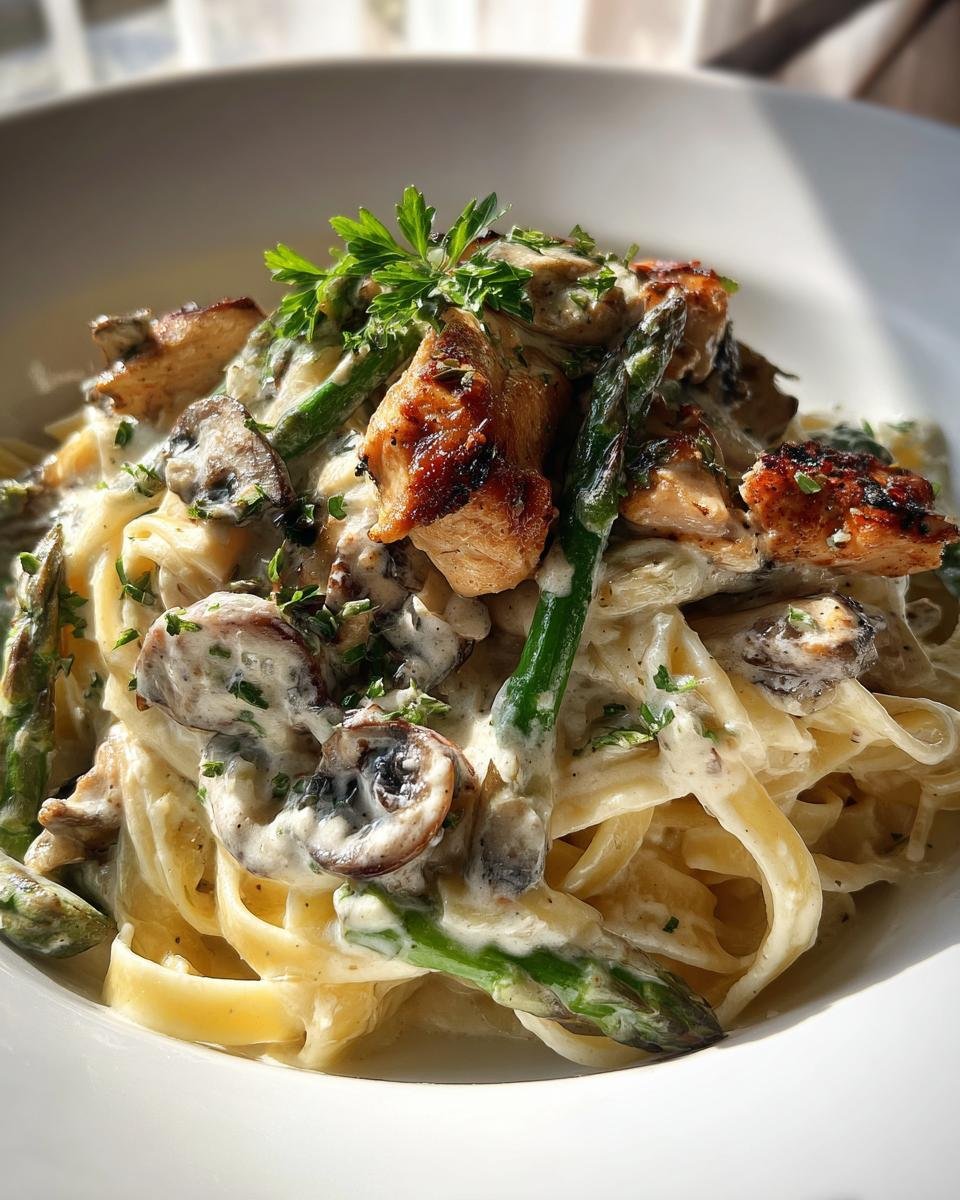 Creamy Mushroom Asparagus Chicken Pasta - detail 2