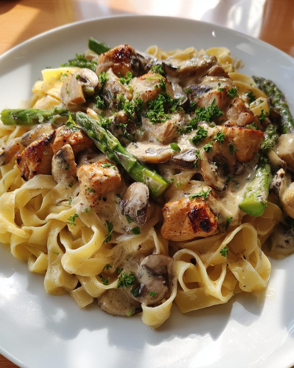 Creamy Mushroom Asparagus Chicken Pasta - detail 3