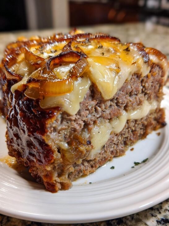 Crockpot Meatloaf with Savory Onion and Swiss Melt