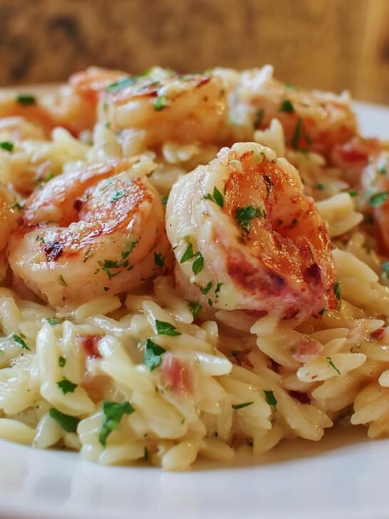 Garlic Parmesan Orzo with Shrimp
