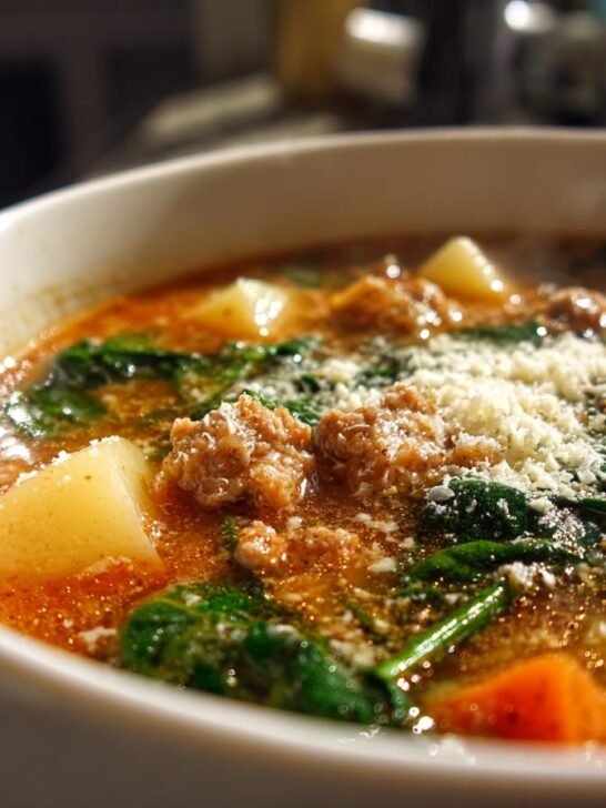Italian Sausage Potato Soup with Spinach and Carrots
