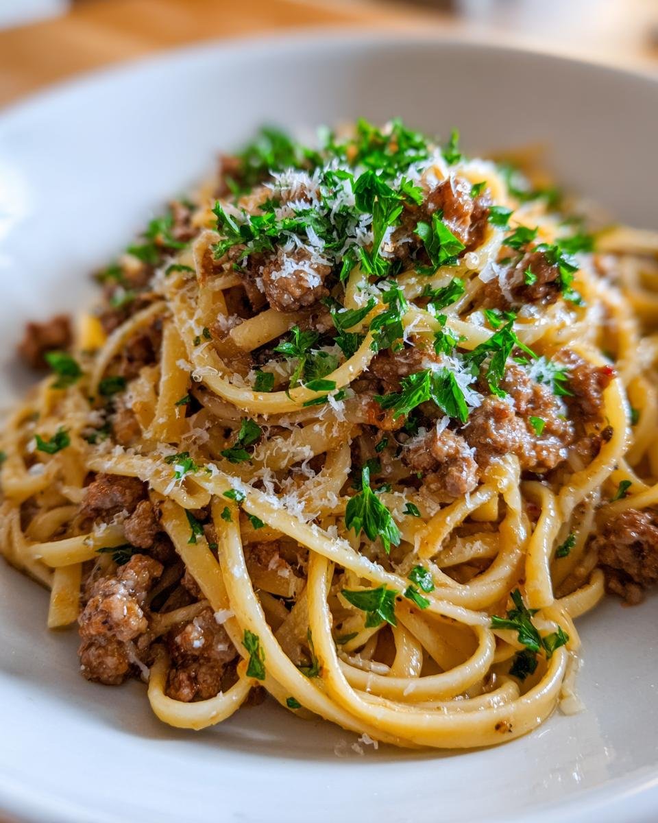 Cheesy Garlic Butter Linguine with Beef and Sausage - detail 1