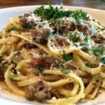 Cheesy Garlic Butter Linguine with Beef and Sausage