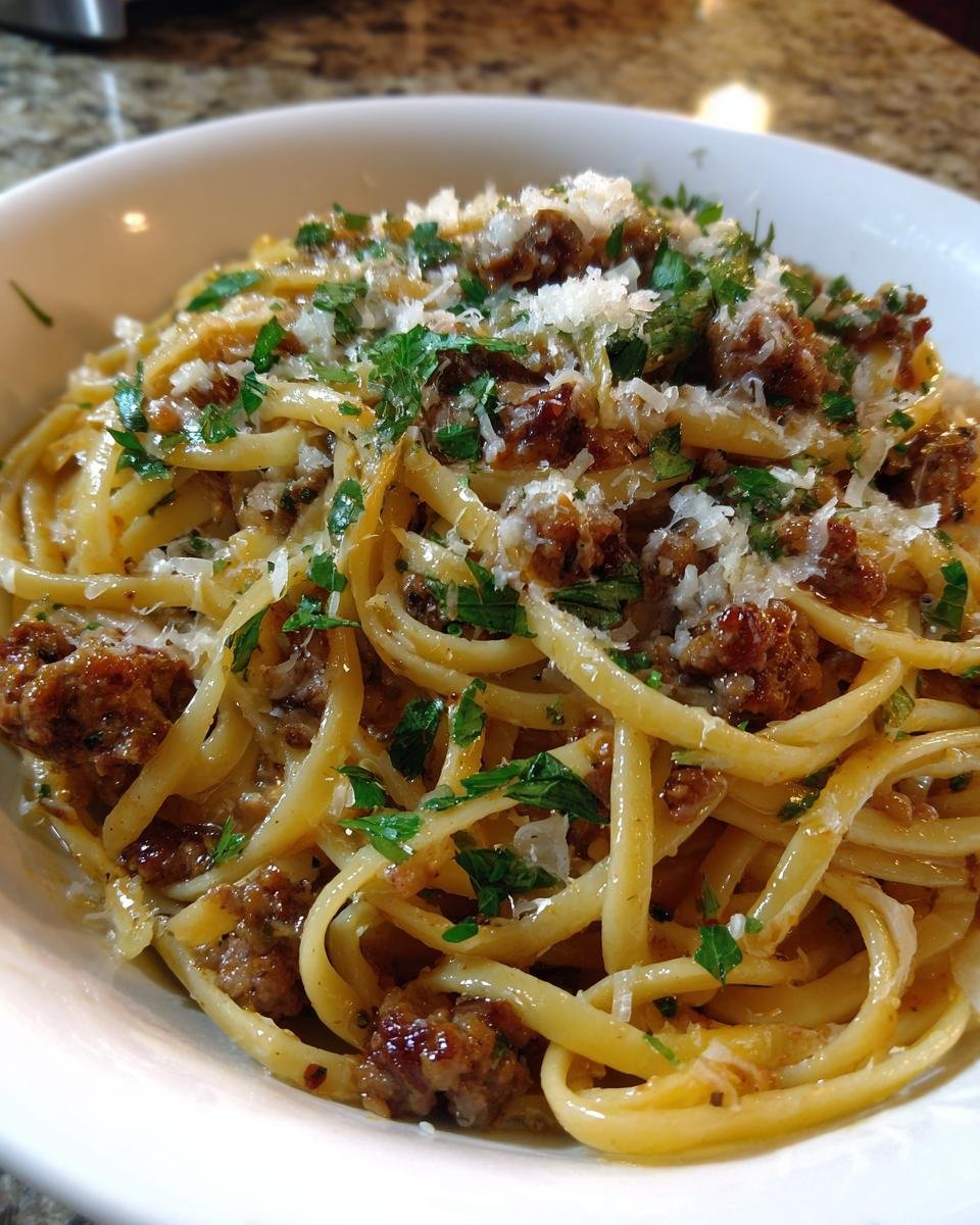 Cheesy Garlic Butter Linguine with Beef and Sausage - detail 2