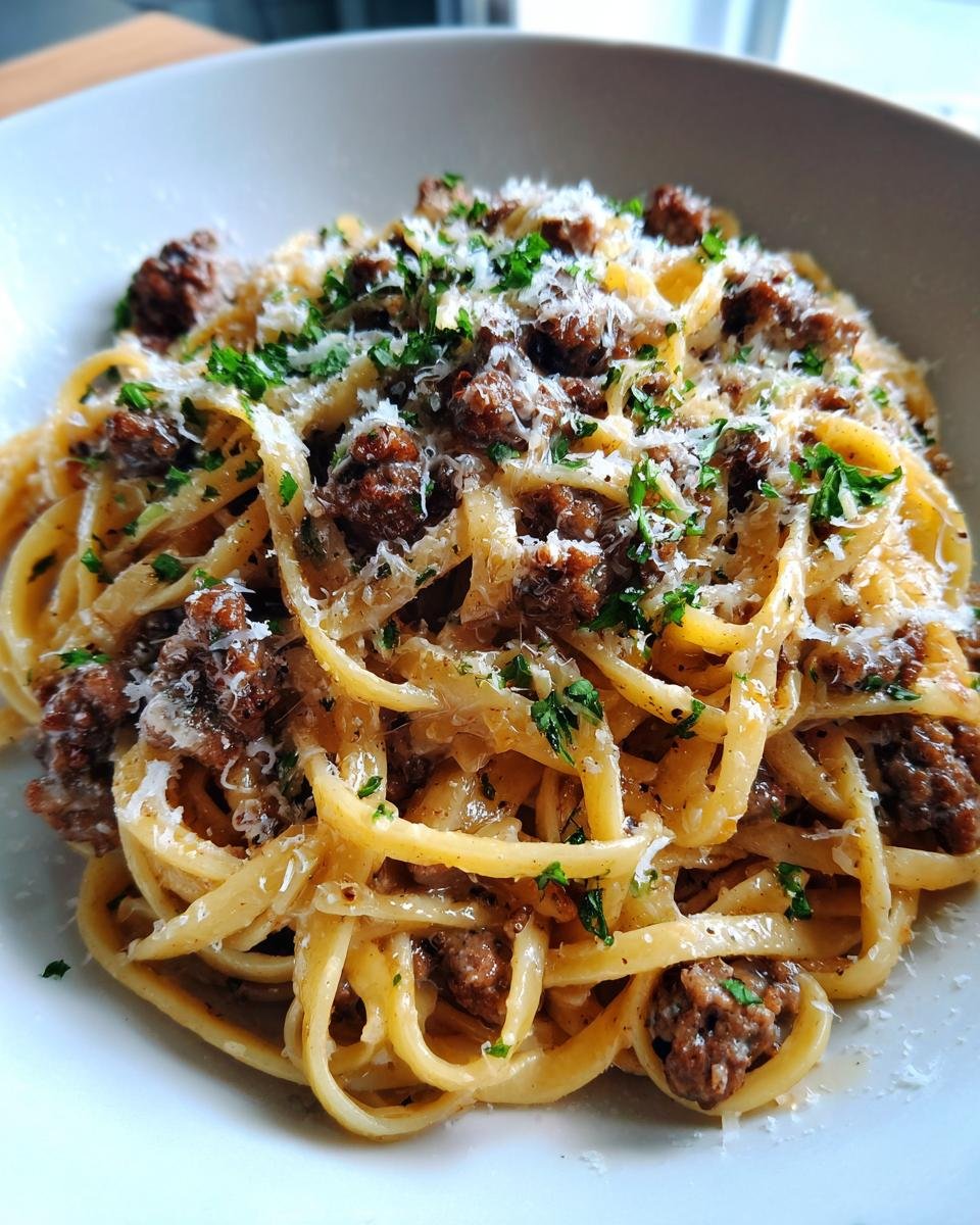 Cheesy Garlic Butter Linguine with Beef and Sausage - detail 3