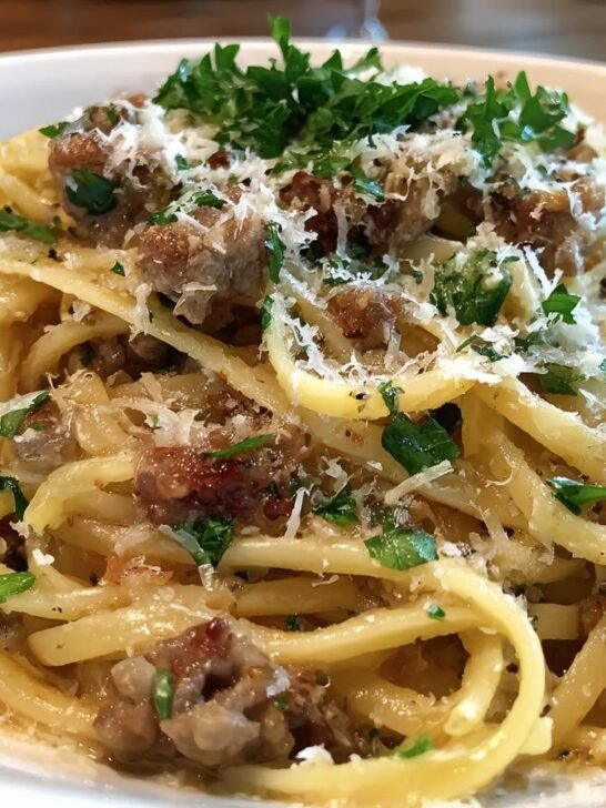 Cheesy Garlic Butter Linguine with Beef and Sausage