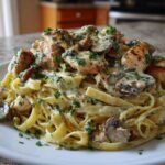Garlic Chicken & Mushrooms in a Creamy Pasta Sauce