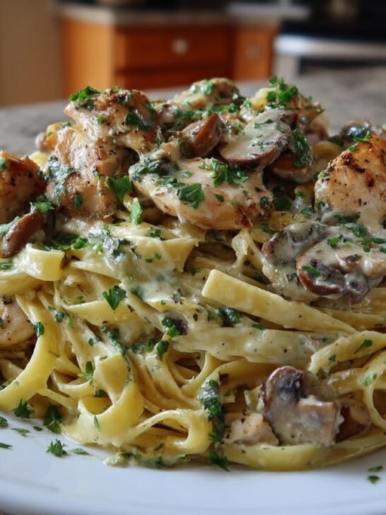 Garlic Chicken & Mushrooms in a Creamy Pasta Sauce
