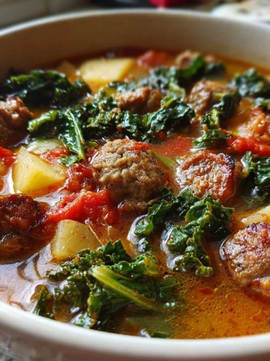 Hearty Tuscan Sausage Soup with Kale and Potatoes