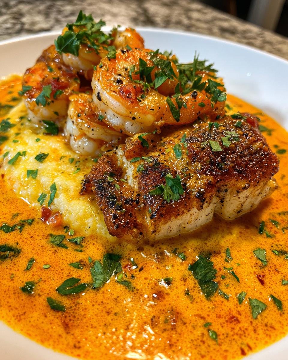 Red Snapper, Shrimp & Grits with Cajun Cream Sauce - detail 1