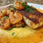Red Snapper, Shrimp & Grits with Cajun Cream Sauce
