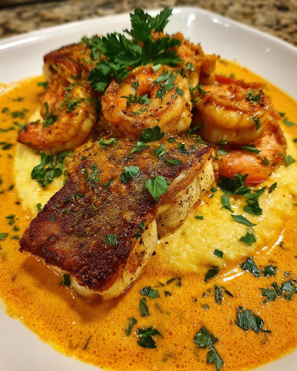 Red Snapper, Shrimp & Grits with Cajun Cream Sauce - detail 2