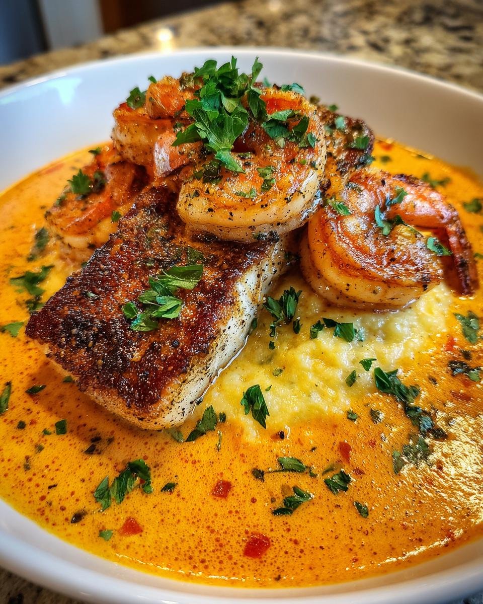 Red Snapper, Shrimp & Grits with Cajun Cream Sauce - detail 3