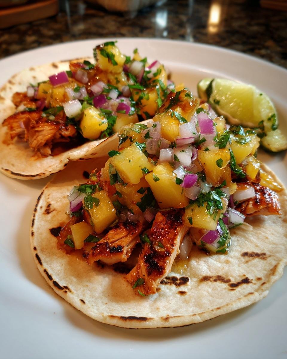 Teriyaki Chicken Tacos with Grilled Pineapple Pear Salsa - detail 1