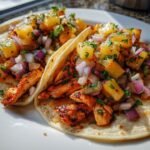 Teriyaki Chicken Tacos with Grilled Pineapple Pear Salsa