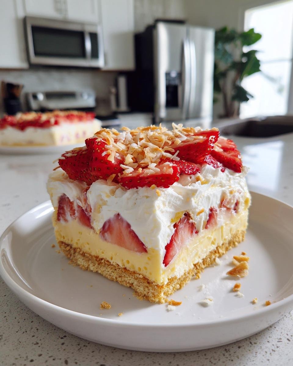 Tropical No-Bake Strawberry Split Cake - detail 2