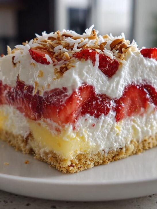 Tropical No-Bake Strawberry Split Cake