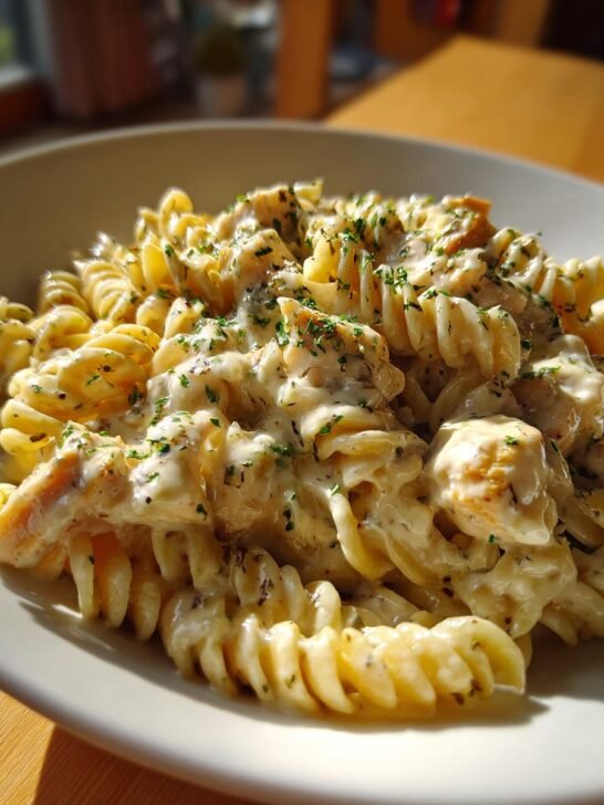 Cheesy Velveeta Chicken Twisted Pasta with Mozzarella Garlic Sauce