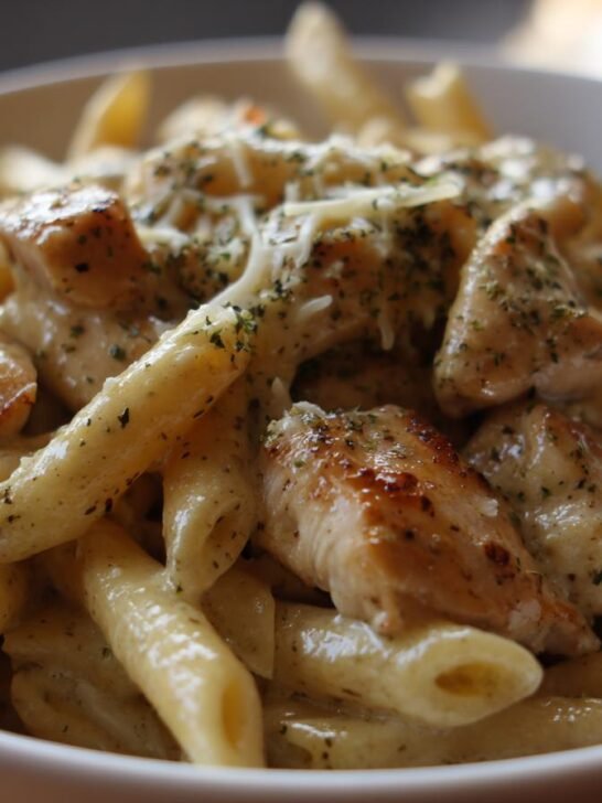 Creamy Garlic Parmesan Chicken with Cheesy Penne Pasta