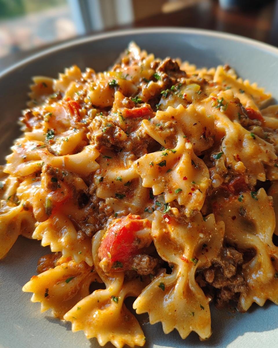Creamy Velveeta Beef Pasta with Bowtie Noodles - detail 1