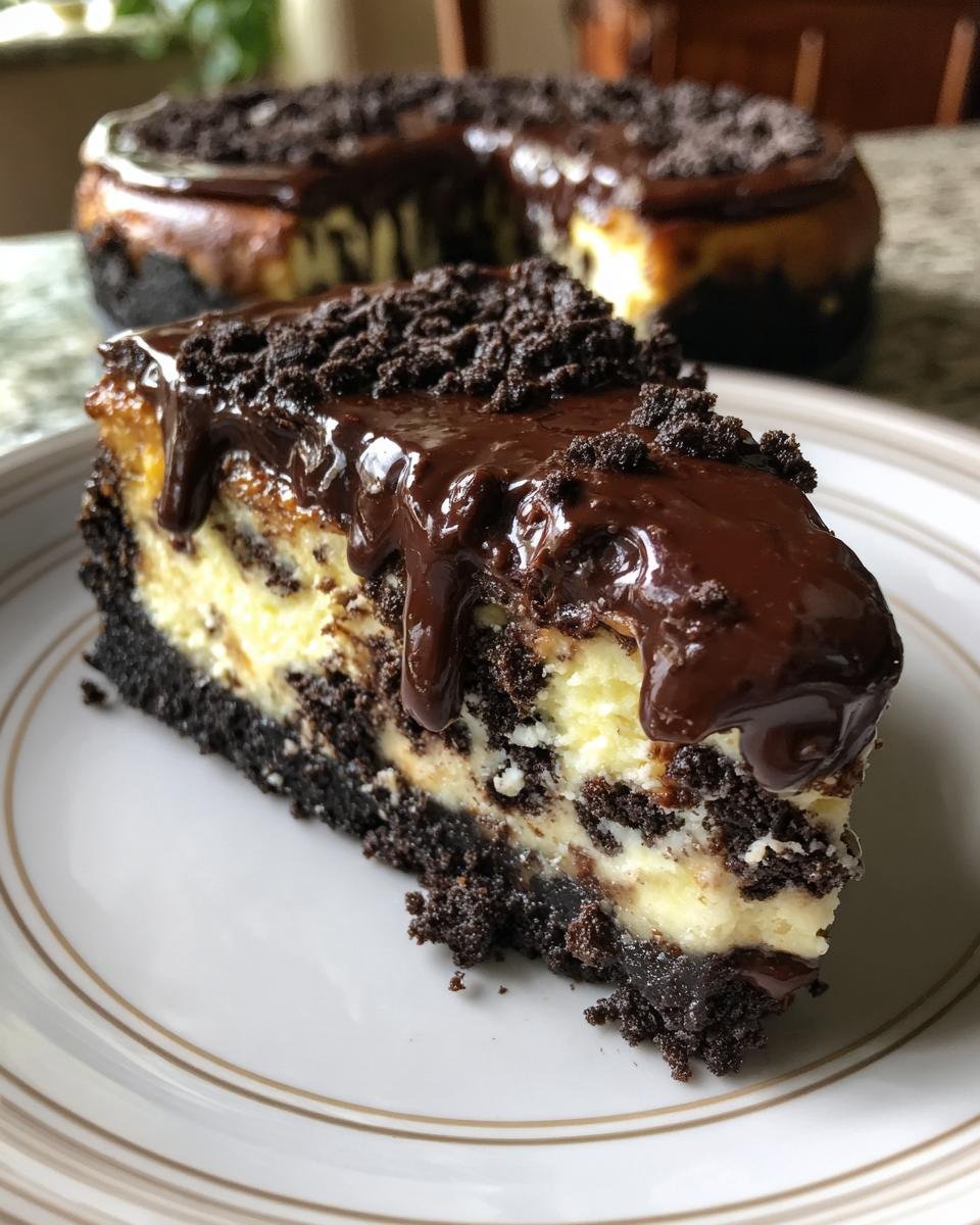 Decadent Chocolate Chip Cheesecake with Oreo Crust and Ganache - detail 1