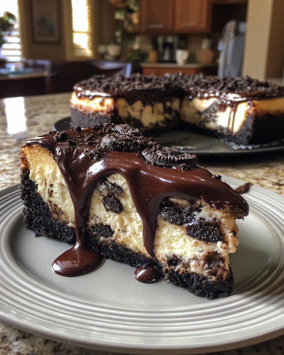 Decadent Chocolate Chip Cheesecake with Oreo Crust and Ganache - detail 2