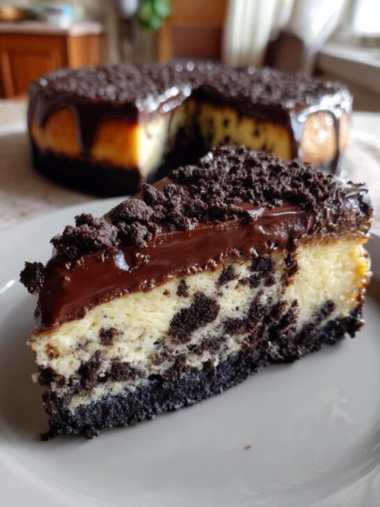 Decadent Chocolate Chip Cheesecake with Oreo Crust and Ganache
