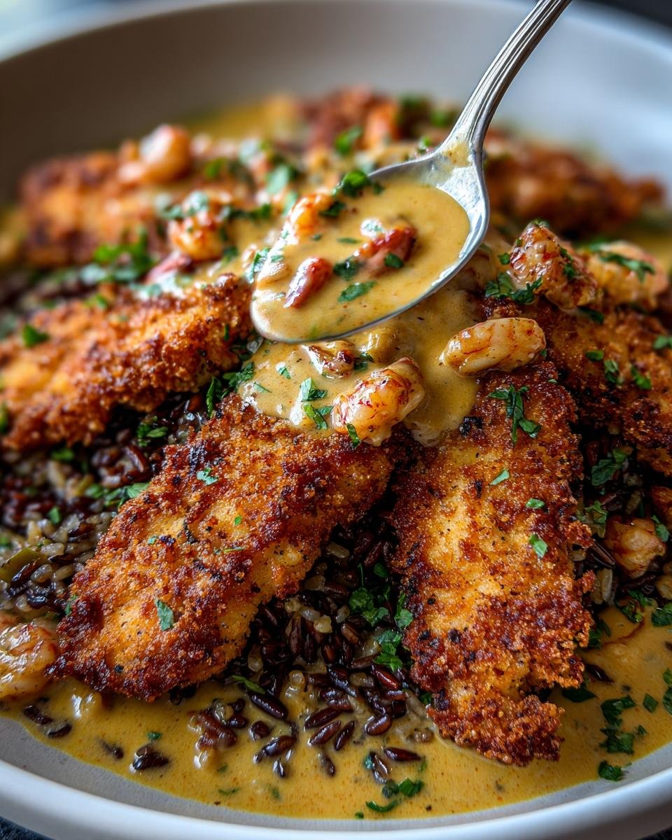 Fried Catfish with Dirty Rice and Cajun Crawfish Cream Sauce - detail 1