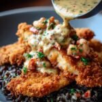 Fried Catfish with Dirty Rice and Cajun Crawfish Cream Sauce