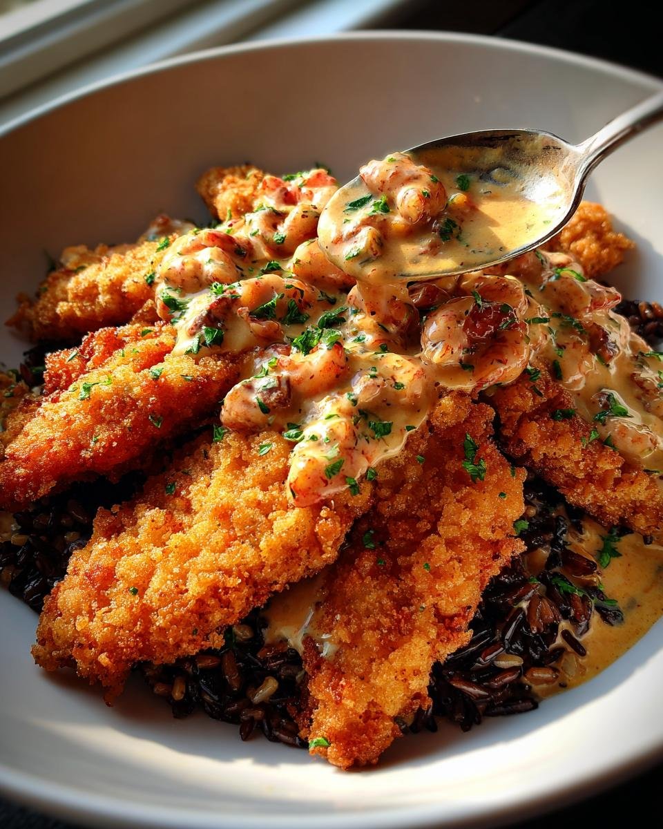 Fried Catfish with Dirty Rice and Cajun Crawfish Cream Sauce - detail 2