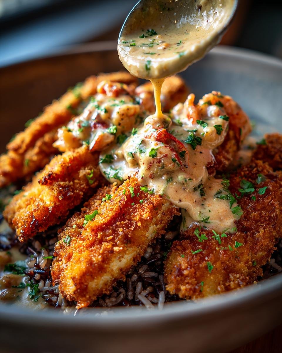 Fried Catfish with Dirty Rice and Cajun Crawfish Cream Sauce - detail 3