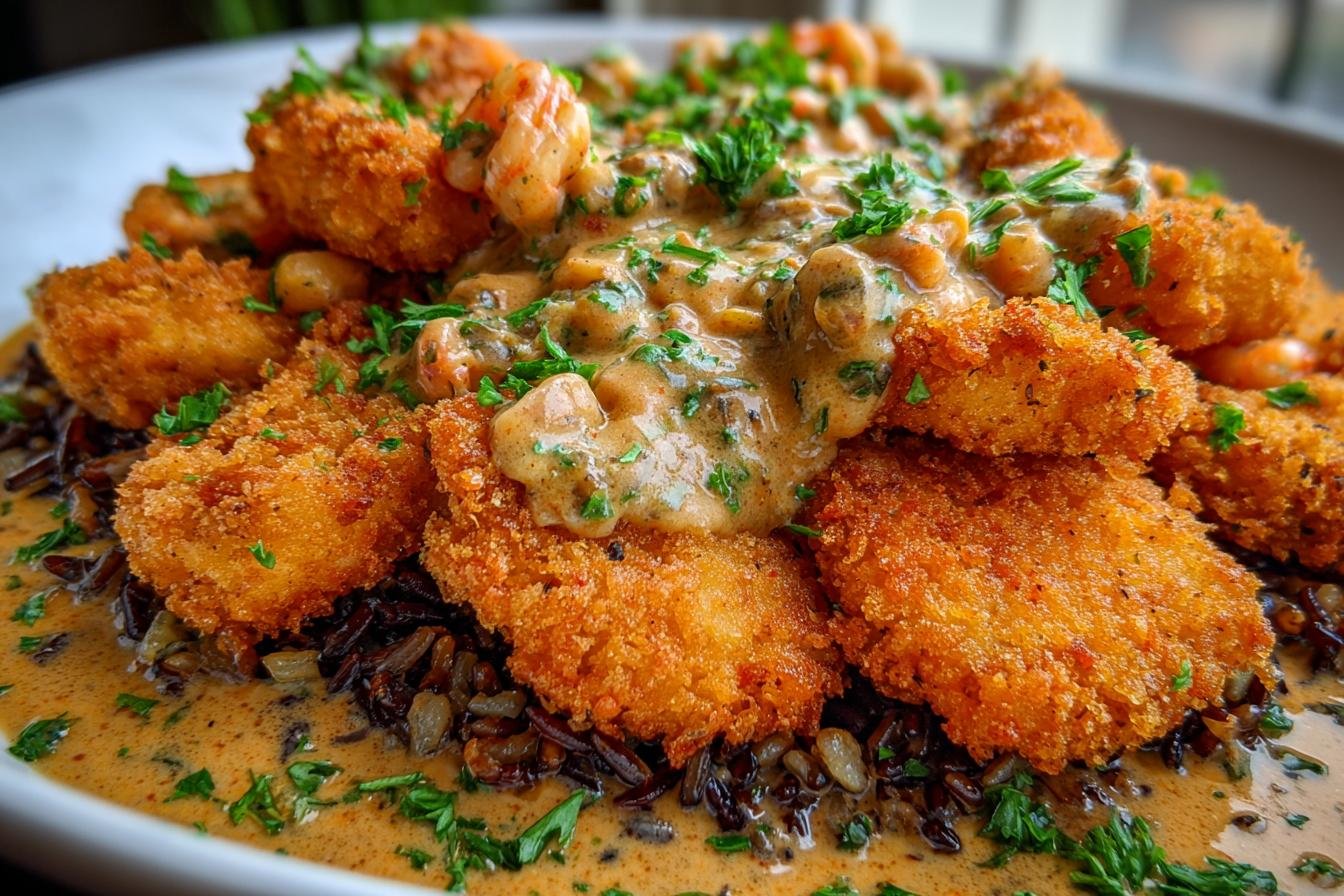 Fried Catfish with Dirty Rice and Cajun Crawfish Cream Sauce - detail 4