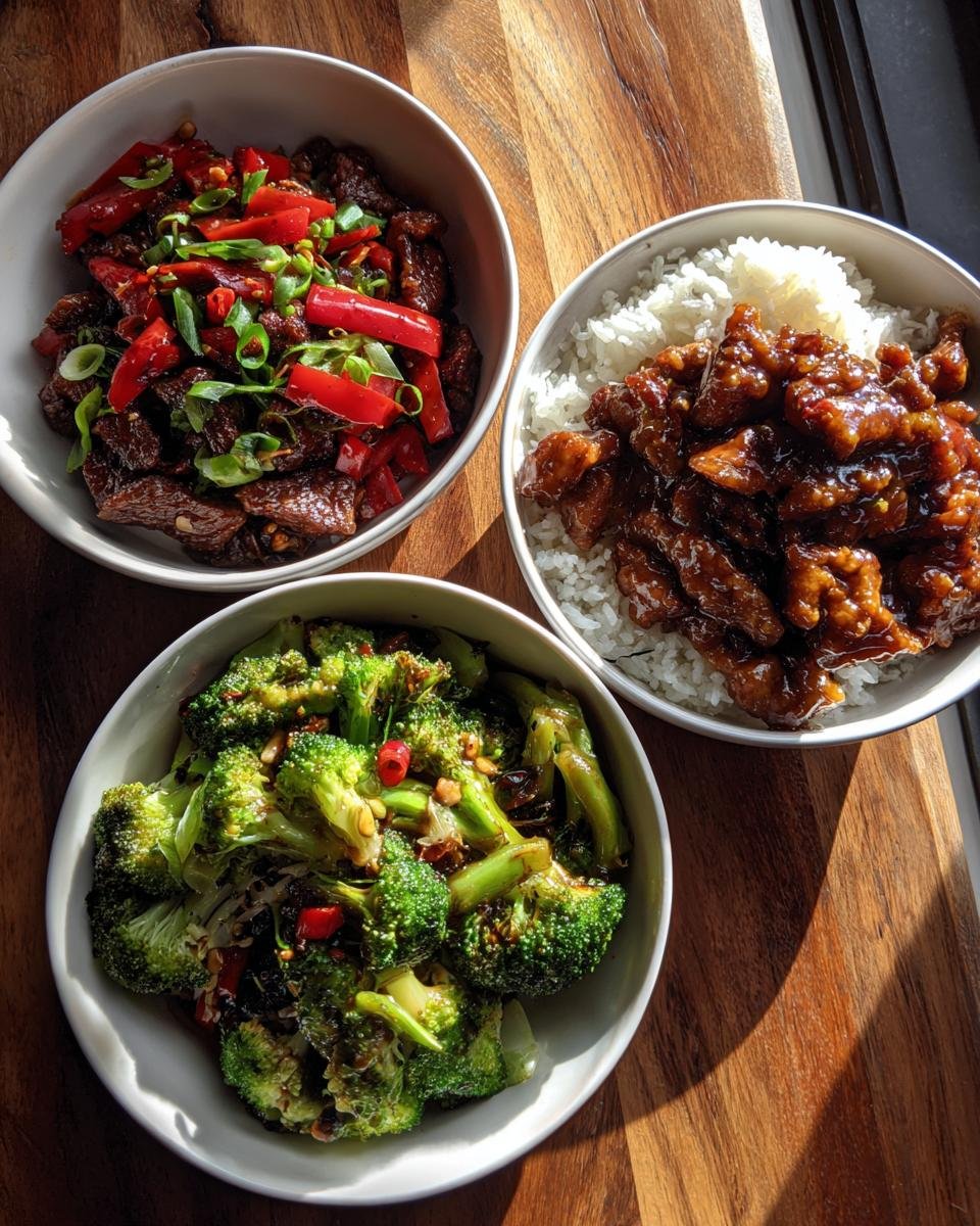 Homemade Takeout Trio: Kung Pao Chicken, Beef and Broccoli, and Bourbon Chicken - detail 1