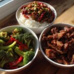 Homemade Takeout Trio: Kung Pao Chicken, Beef and Broccoli, and Bourbon Chicken
