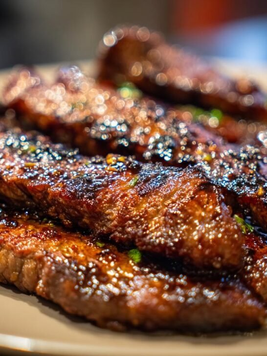 Honey Glazed Steak Strips on the Grill Pan