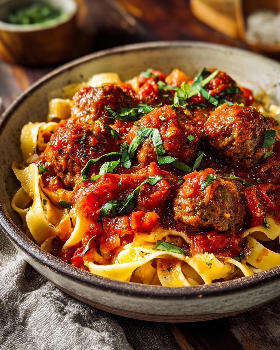 Pasta with Juicy Meatballs and Tomato Vegetable Sauce - detail 1