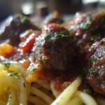 Pasta with Juicy Meatballs and Tomato Vegetable Sauce