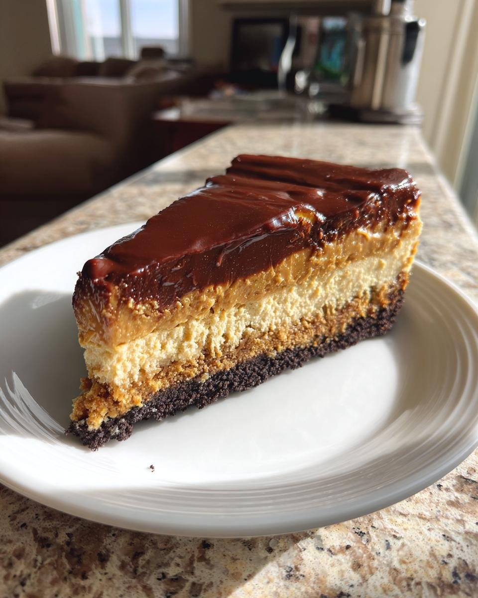 Peanut Butter Cheesecake with Oreo Crust and Chocolate Ganache - detail 1