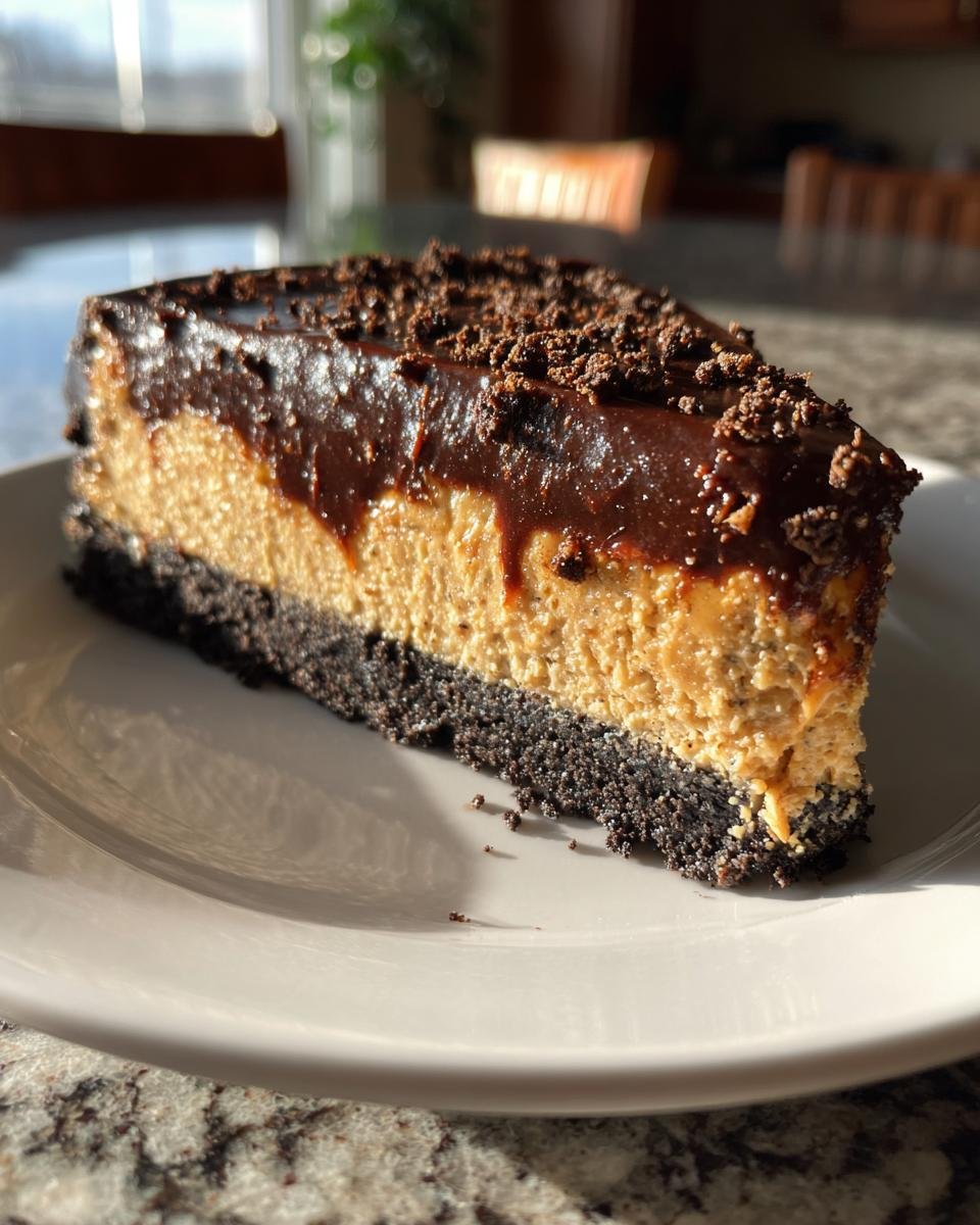 Peanut Butter Cheesecake with Oreo Crust and Chocolate Ganache - detail 3