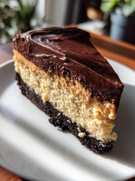 Peanut Butter Cheesecake with Oreo Crust and Chocolate Ganache