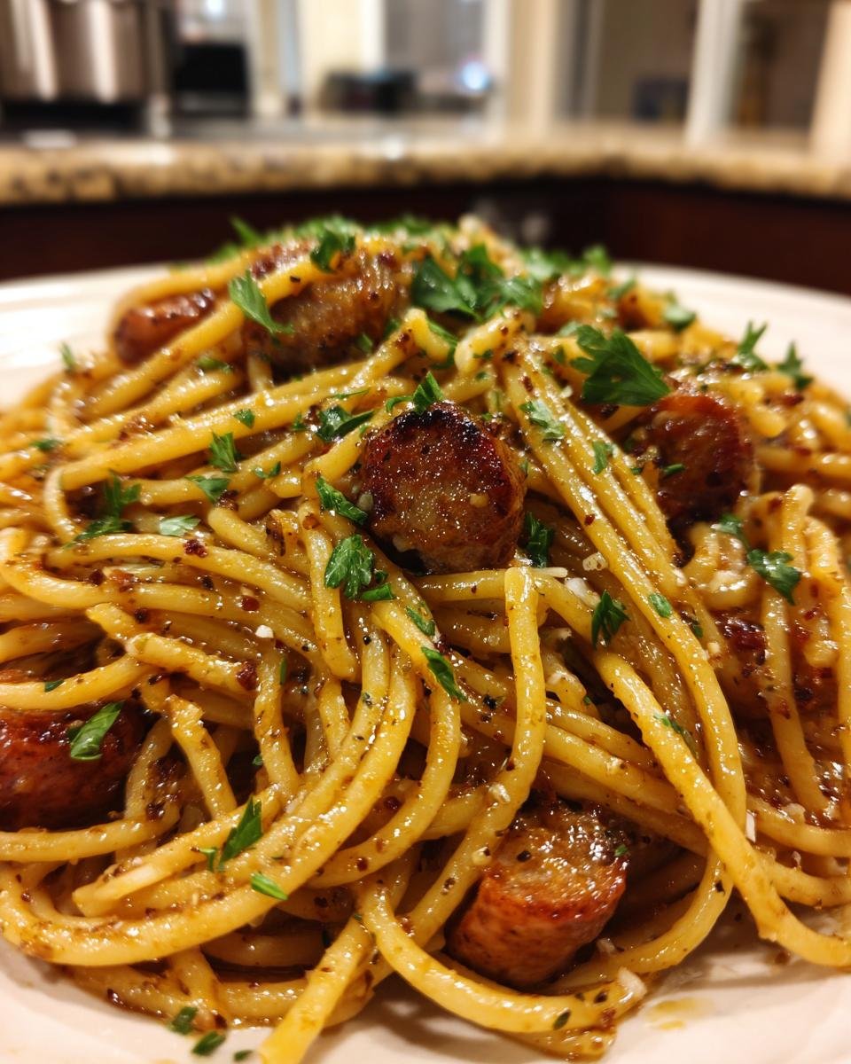 Sticky Honey Garlic Sausage Pasta - detail 2