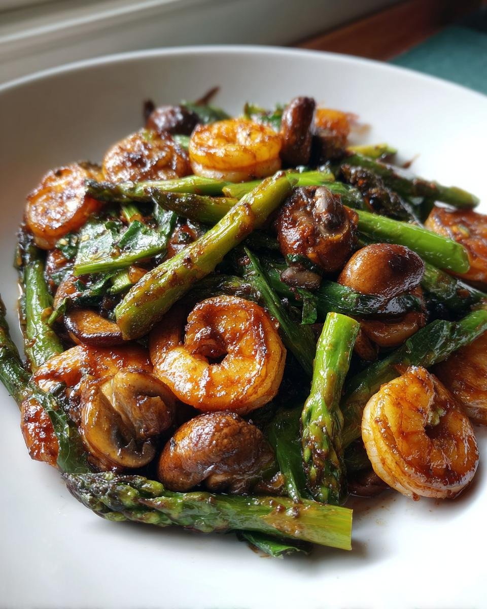 Stir-fried Shrimp with Asparagus and Mushrooms - detail 1