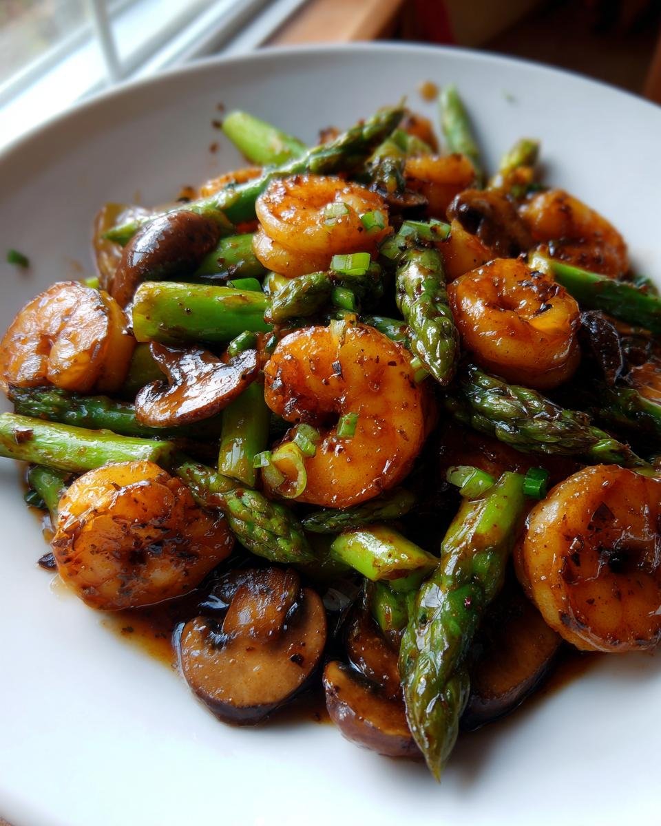 Stir-fried Shrimp with Asparagus and Mushrooms - detail 2