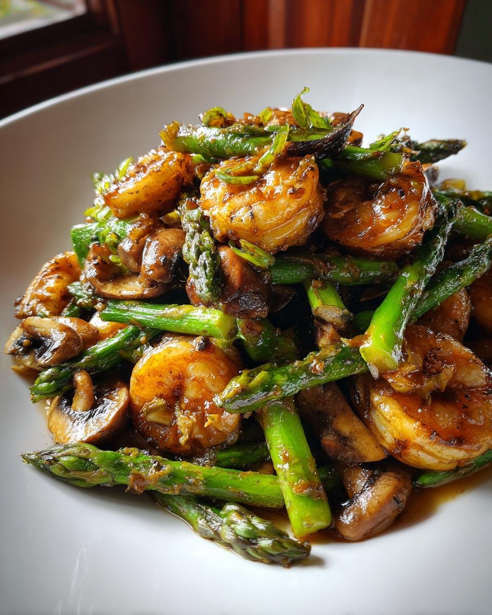 Stir-fried Shrimp with Asparagus and Mushrooms - detail 3