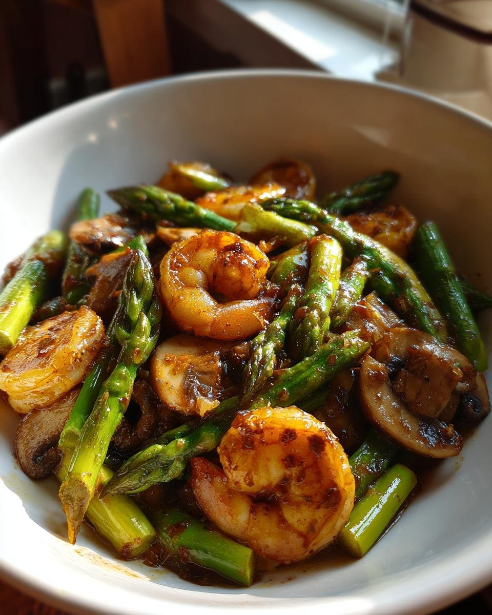Stir-fried Shrimp with Asparagus and Mushrooms - detail 4