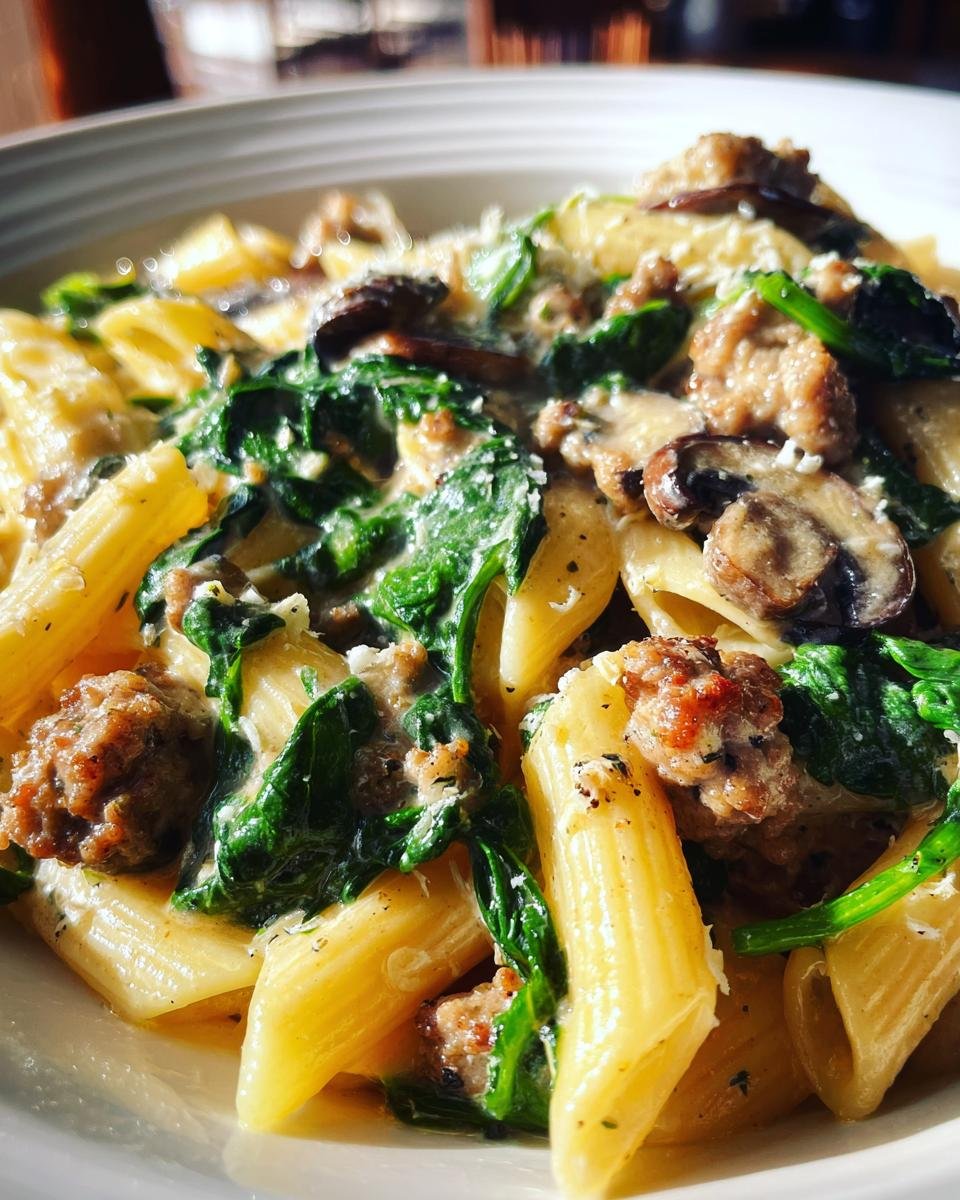 30-Minute Italian Sausage Pasta with Spinach and Mushrooms - detail 1