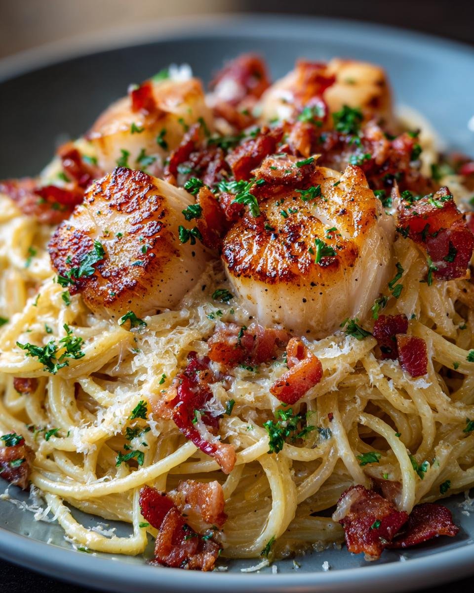 Bacon and Garlic Cream Scallop Spaghetti - detail 1