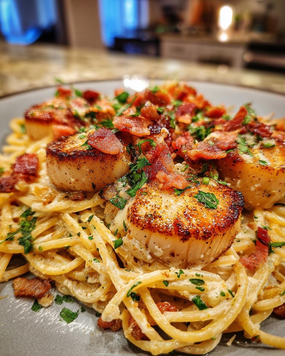 Bacon and Garlic Cream Scallop Spaghetti - detail 2