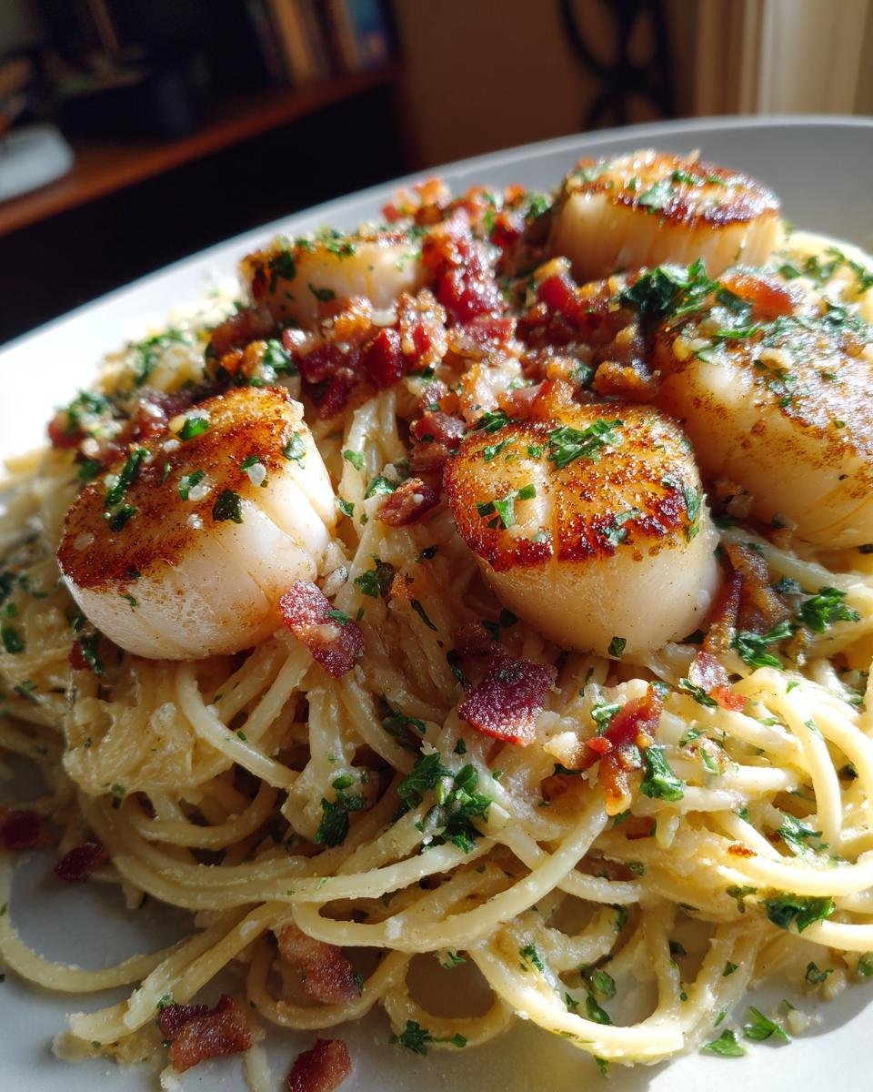 Bacon and Garlic Cream Scallop Spaghetti - detail 3