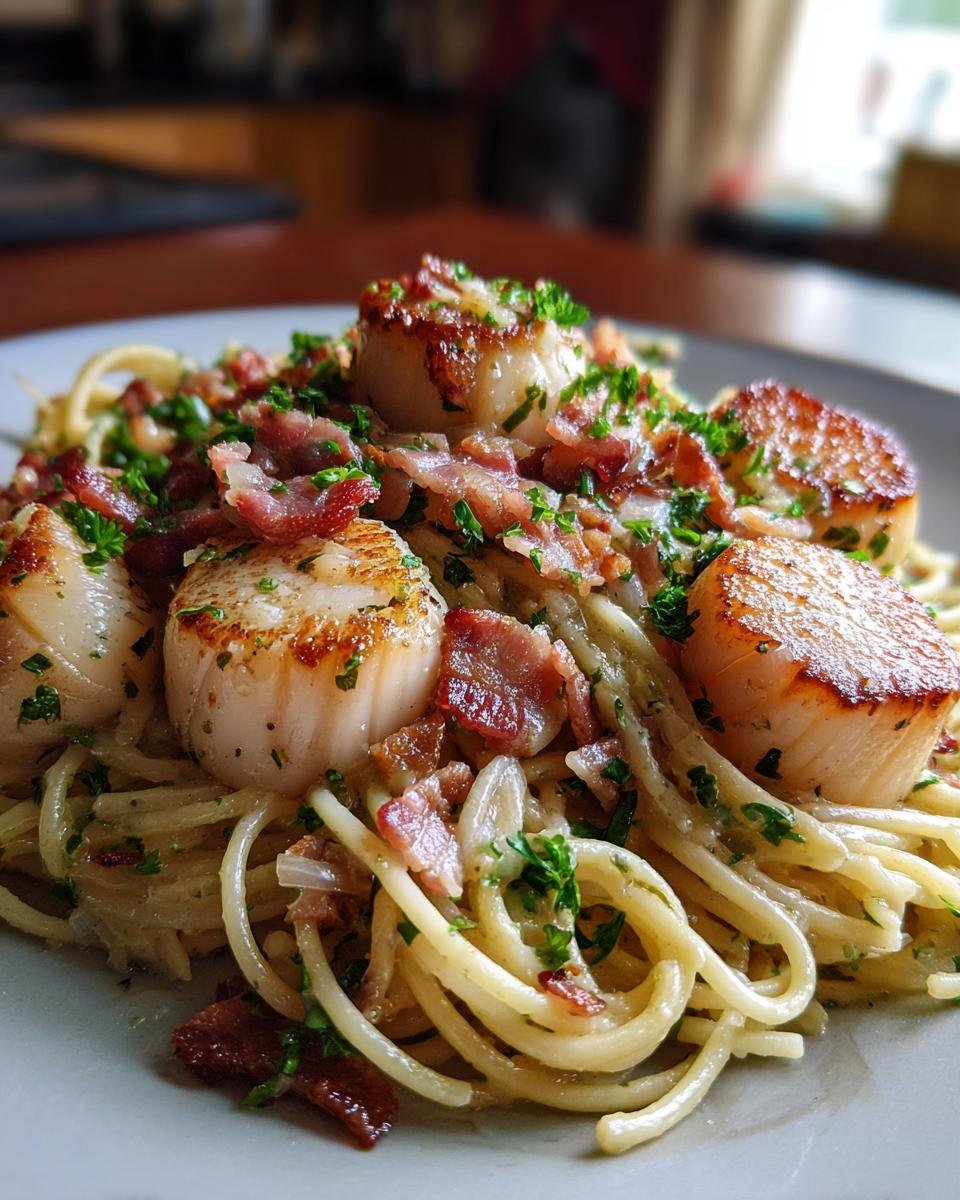 Bacon and Garlic Cream Scallop Spaghetti - detail 4